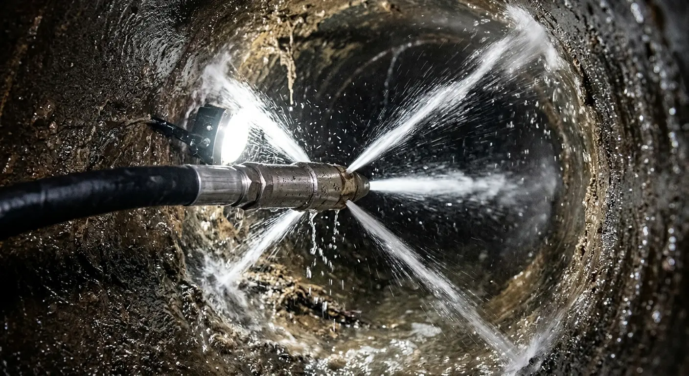 High-pressure hydro jetting nozzle cleaning sewer pipe for Sewer Cleanout in Alamo Heights